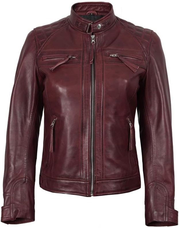 Blingsoul Leather Jacket Women - Quilted Cafe Racer Style Womens Leather Jackets - Image 3