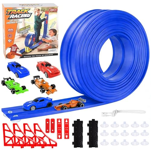 Pista Coches Flexible 4M, Pista de Coches para Niños Includes 4 Car, Pista De Carreras Portátil para Niños, DIY Pista de Carreras Portátil de Juguete, Regalo para Niño y Niñas