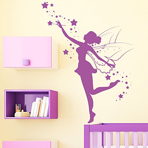 Wandtattoo-Loft „Fee mit Zauberstab und Sterne“ - Wandtattoo / 49 Farben / 4 Größen/violett / 55 x 72 cm