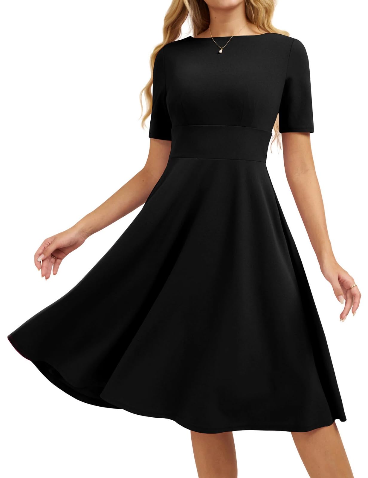 Belle Poque Elegante Kleider Damen A-Linie Sommerkleid Midi | Midikleid Damen mit V-Ausschnitt am Rücken, Seitentaschen in der Naht, weicher hautfreundlicher Stoff, mittlere Elastizität