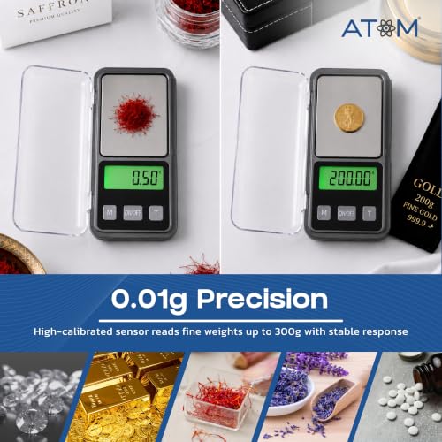 Image of Atom Digital Pocket Scale 300gm x 0.01gm for Diamond, Gold & Precious Gem Stone Scale | Notebook Digital Pocket Scale | Atom A 103 Pocket Scale
