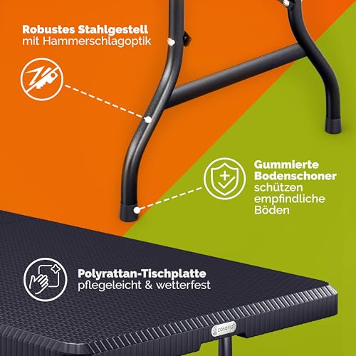 Casaria® Gartentisch klappbar Polyrattan Campingtisch 180x75cm Wetterfest Tragegriff Klapptisch Kunststoff Tisch Garten Balkon Camping Buffettisch Schwarz