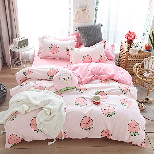 Cartoon Duvet Cover Set King Pink Peach Bedding Set Kid Kawaii Bedding Set Girl Lovely Peach Comforter Cover Cute Fruits Quilt Cover Tropical Plant Bedding Reversible Soft Bedspread Cover Room Decor - Pink Red - King