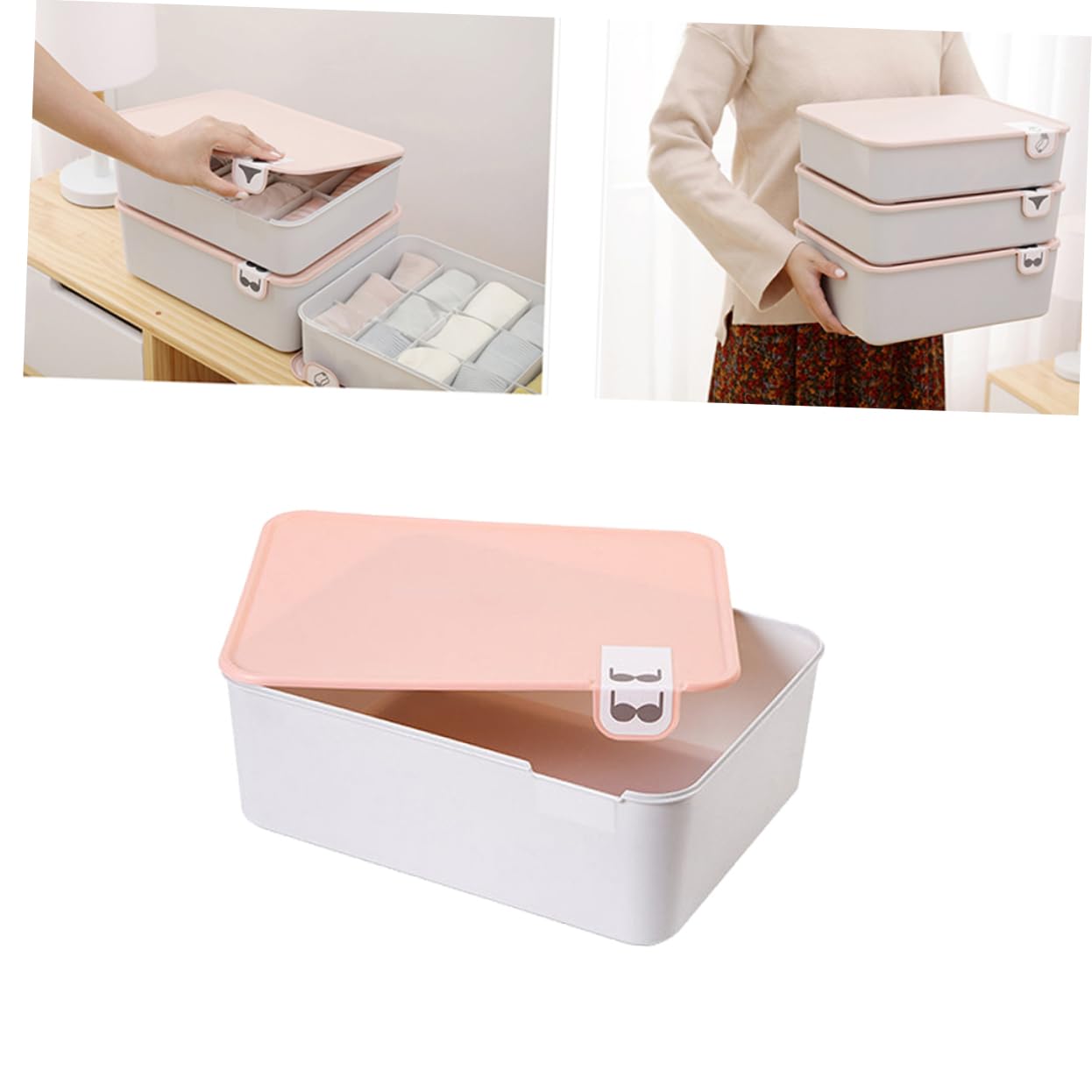 Scatola Porta Intimo con Coperchio Segnalato in Pp Rosa per Cassetto