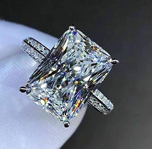925 Sterling Silver Perfect Square Cut Rectangle 5ct CZ Engagement Ring Jewelry Ladies Ring Square Crystal Engagement Ring Cubic Zirconia Promise Aura Ring