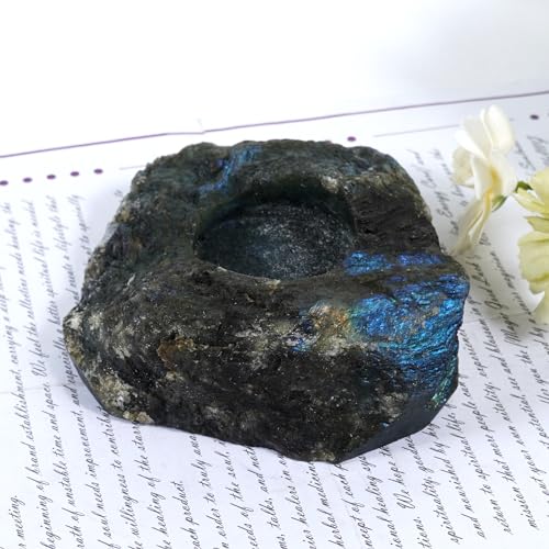Soulnioi Natural Crystal Candle Holder Ornament Rough Stone Candle Tealight Candle Holder for Home Garden Decoration-Labradorite Stone - Image 2