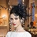 EDSPORT Tea Party Hat with Gloves Fascinators for Women, 3PCS Elegant Headband Derby Hat Accessories for Wedding Cocktail Church Costume Events, Black