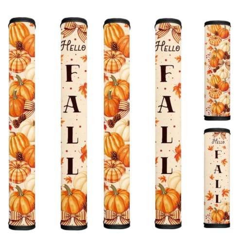 Image of Fall Pumpkin Refrigerator Handle Covers Set of 6 Bow Print Fridge Handle Covers for Kitchen Easy to Install Appliance Handles Cover for Microwave Oven Stove Dishwasher