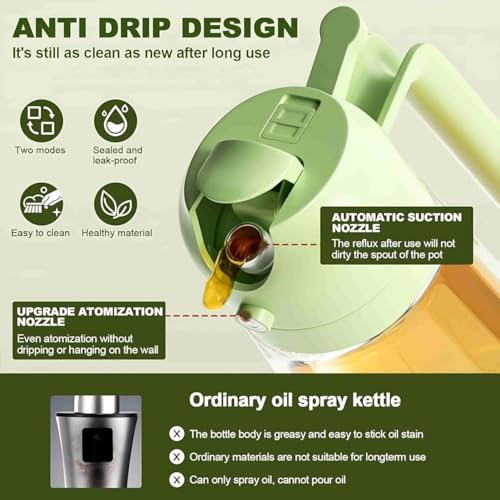 Image of 800ml Olive Oil Sprayer for Cooking - 2 in 1 Olive Oil Dispenser for Kitchen Gadgets, Air Fryer, Salad, and BBQ - Green (800, Milliliters)