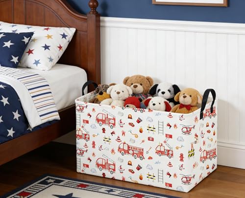 Image of Sanjiaofeng Rectangular Fire Engine Storage Basket,Kids Toy Storage Bin,Nursery Hamper,Kids Storage Basket with Handles,Home Organizer,Books Box,Gift Baskets,Car Room Decor(Fire Engines)