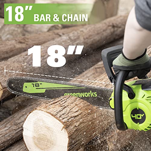 Image of Greenworks 40V 18 inch Brushless Cordless Chainsaw (Great For Tree Felling, Limbing, Pruning, and Firewood), 8.0Ah Battery and Rapid Charger Included
