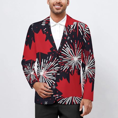 Fireworks Canada Flag Men's Slim Suit Long-Sleeve Prom Tuxedo Classic Two Button Business Jacket2