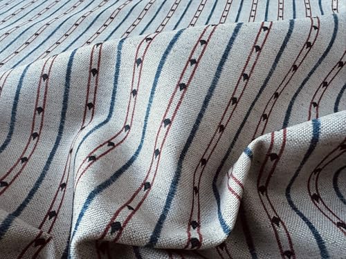 Tissu en lin et coton au mètre pour décoration maison coupon de 140x200 cm rayé bleu rouge