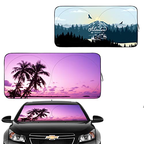 Gven Windshield Sun Shade, Car Shade Front Window Sunset-Yellow Style Sun Visor For Car Shield Blocks Uv Rays Automotive Interior Sun Protection For Car Truck Suv (Sunset L+ Forest) #TOP12