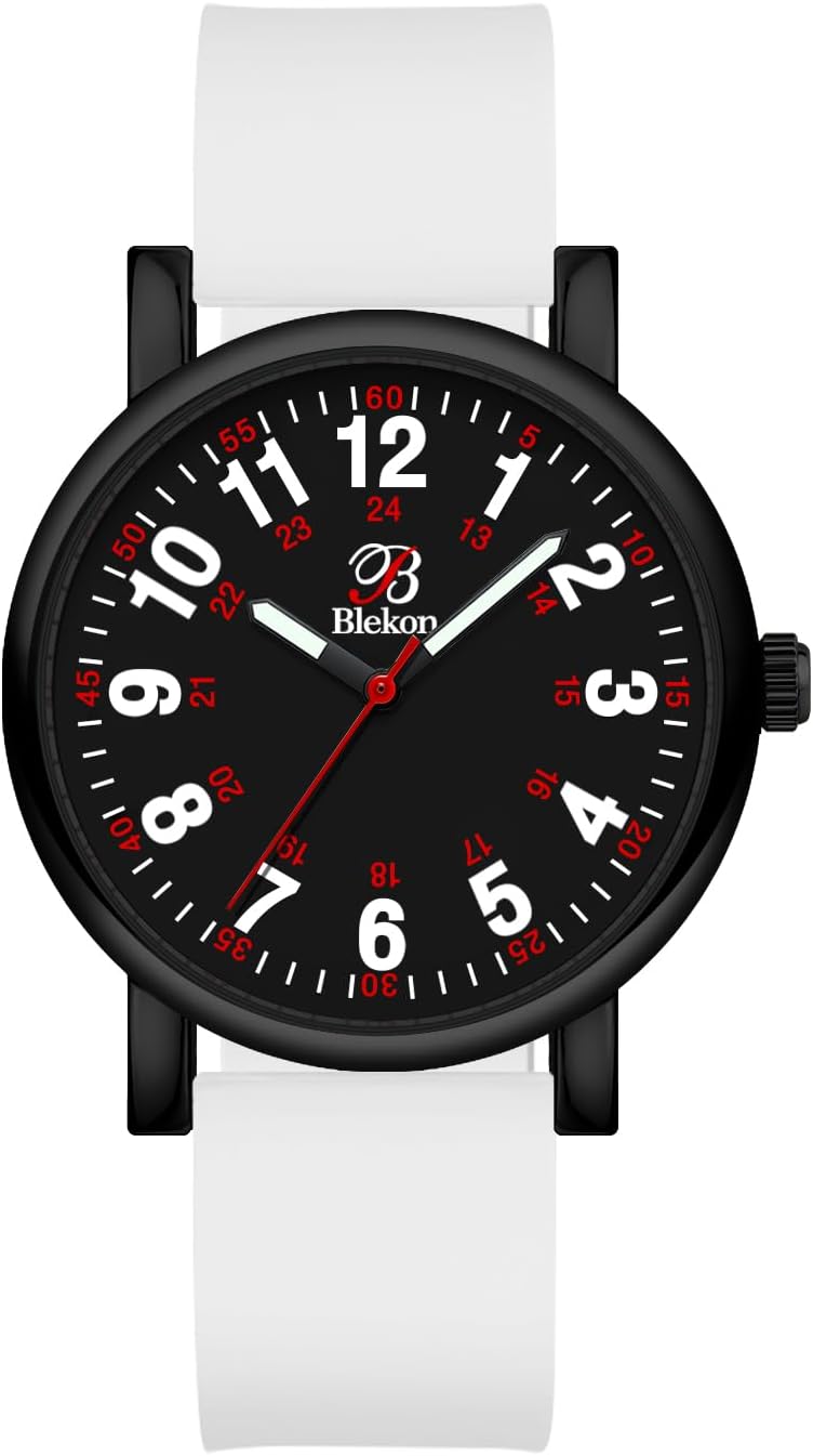 Blekon Original Nurse Watch with Second Hand – Nursing Student Essentials Work Watches for Women, Clip-On Analog Wristwatch for Nurses & Medical Students with Sweeping Secondhand (Black/White)