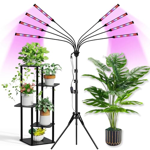 Tsaiyesen Grow Lights for Indoor Plants Full Spectrum with Stand and Timer, (Red+Blue+White) 8 Heads...
