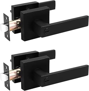 2 Pack Probrico Matte Black Door Handles Privacy Indoor Door Handles Door Levers Bed Bath Door Handles,Heavy Duty Interior Keyless Door Locks for Left or Right Sided Doors