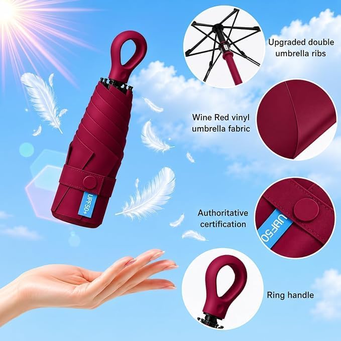 Image of Mini Umbrella with Case for Men & Women (Manual Open) Compact Travelling Pocket Umbrella, Polyester & UV Protect Fabric for Summer /Anti-Slip Handle- Use in Rain & Summer-Foldable Windshield