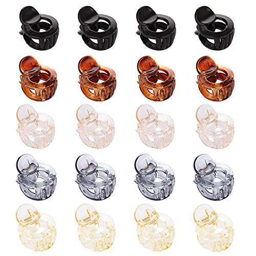 LONEEDY Pack of 20 Circular Small Jaw Clips for Hair，MINI Plastic No-Slip Hair Grips for Girls and Women (Mixed color 20)