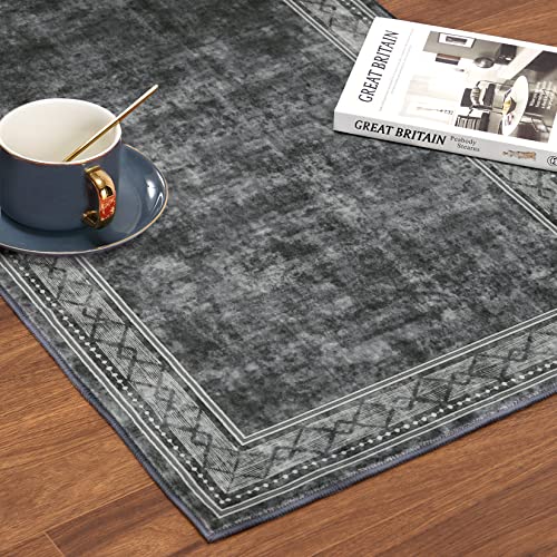 Royhome Washable Area Rug For Living Room Contemporary Bordered Floorcover Indoor Carpet Contemporary Geometric Bordered Accent Area Rugs For Bedroom, Home Office, Grey, 5 X 7 Feet #TOP3