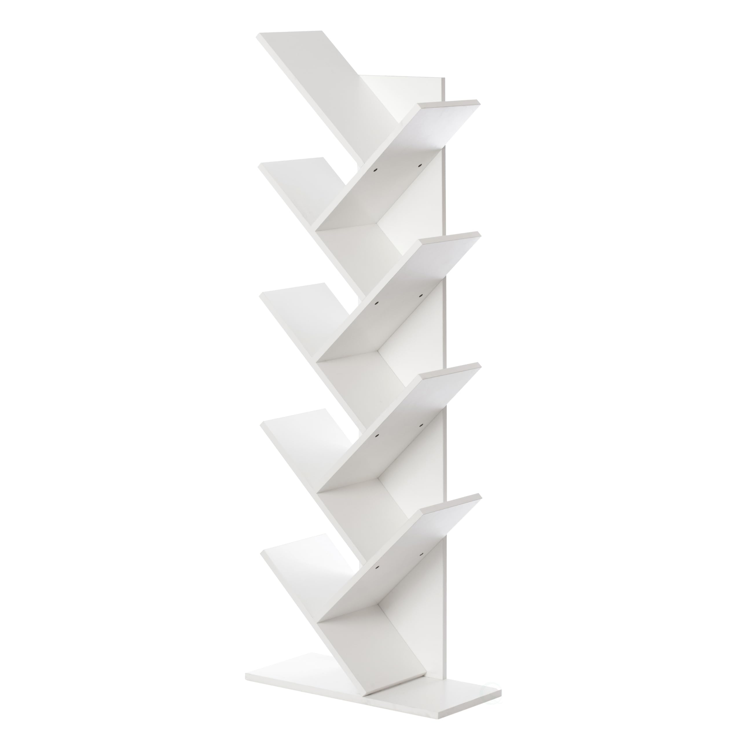 Wooden 9-Shelf Tree Magazine CD Storage Bookcase (White)