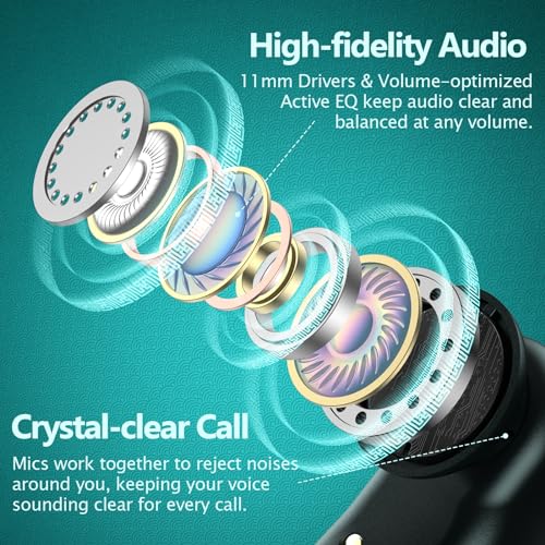 Image of Active Noise Cancelling Ear Buds Wireless Earbuds 80H Playtime Bluetooth Headphones Over Ear Hooks Earphones with Power Display Case Hi-Res Stereo & Clear Calls for Sports Running Gym Workout Black