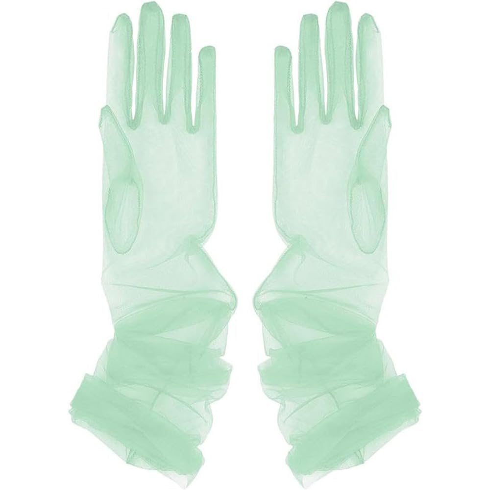 AMateschitz Guanti lunghi da donna in tulle, verde chiaro, per feste, opera, guanti da sposa, trasparenti