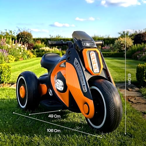 Image of Toyzone Rambo Electric Bike (Orange) |12V Rechargeable Bike for Kids with 4.5Ah Battery | LED Lights, Music, MP3| Smooth Acceleration | 6M Battery Warranty | for Big Kids Age 4-12 Years, Up to 35kg