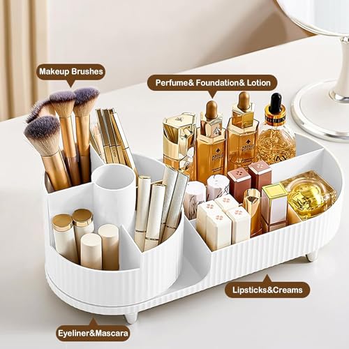 Image of BIG MAKE UP BOX,Large Cosmetic Storage Case with 360 Degree Rotating Organizer, 9 Slot Makeup Brush Holder, Beauty Makeup Organizer for Bathroom, Countertop, Vanity.