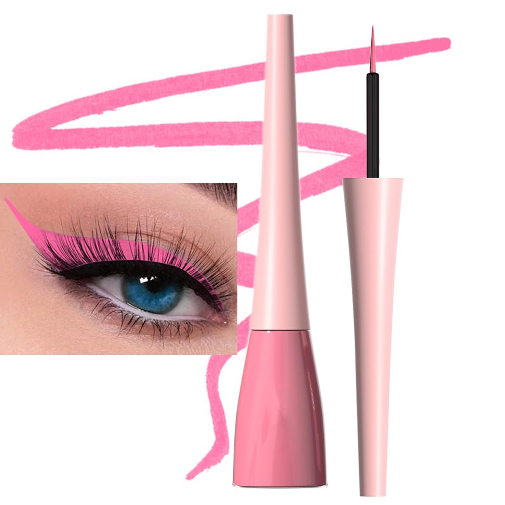 evpct 1Pcs Pink Liquid Eyeliner Makeup Waterproof Pink Eye Liners for Women, Eyes Wing Eyeliner Stamps Shapes Colored Eyeliner delineador de ojos a