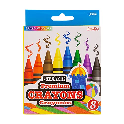 Bazic Crayons Jumbo 8 Color, Assorted Color Coloring Crayon Set, Non Toxic Drawing Crayons For School Art, Gift For Kids Artist (8/Pack), 1-Pack #TOP20