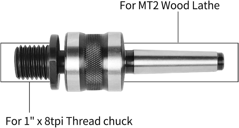 Woodworking Live Tailstock Chuck Adapter to 1" x 8tpi Thread with #2 Morse Taper Mount