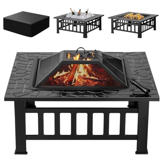 Devoko Outdoor Fire Pit, 32 Inch Firepit Table Metal Outdoor Fireplaces with Waterproof Cover for Outside Patio Camping (Black)