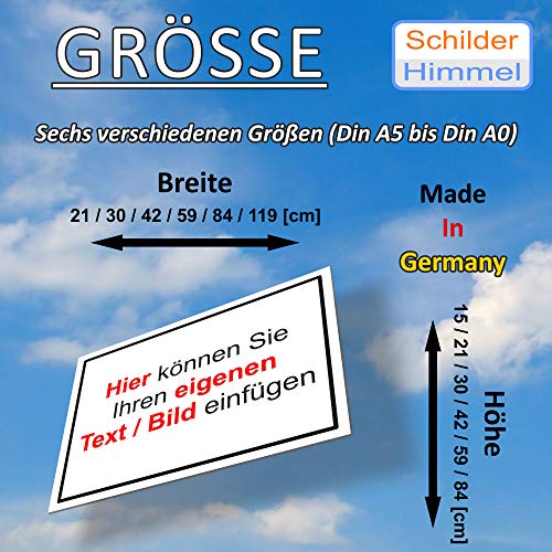 SCHILDER HIMMEL anpassbares Schild mit eigenem Text, Bild, Symbolen, Pfeilen, 7 Größen, wetterfestem Alu-Verbund oder Kunststoff für Innen… – Ansicht 3