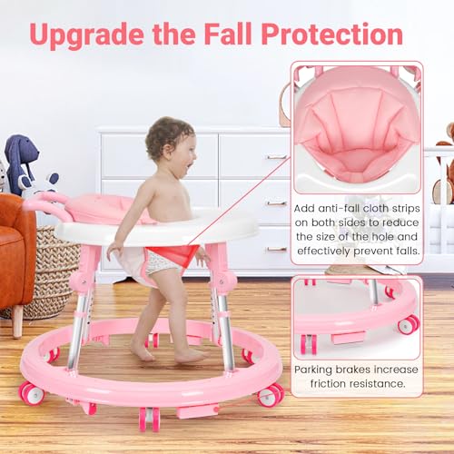 image for Pvauert Baby Walker Foldable with 9 Adjustable Heights, Baby Walker wi
