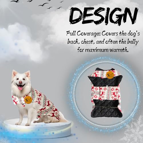 Image of Sage Square Winter Coloured Dog Coat - All-Weather Protection, Windproof, Waterproof Cozy Fleece Lining, Adjustable Straps, Durable, Stylish, Comfortable, Jacket (Red Dear Print, Medium)