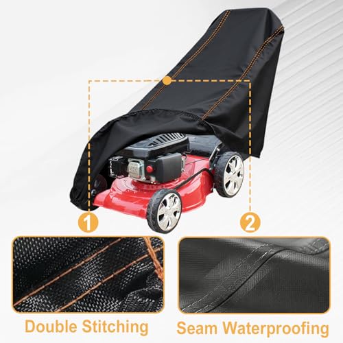 Chikia 420D Outdoor Push Lawn Mower Cover,Heavy Duty Full Cover Waterproof Windproof UV-proof Tear-resistant For up to 21 inch Craftsman To-ro CubCadet Troy Bilt Ryobi john dee husqvarn