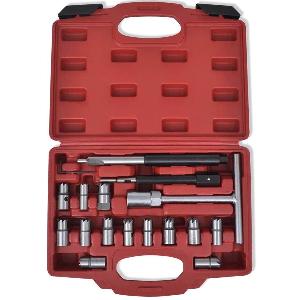 ARKEM Set escariadores para Limpieza Asiento de inyectores diésel 17 Piezas Escariador de Asiento de inyectores Diesel