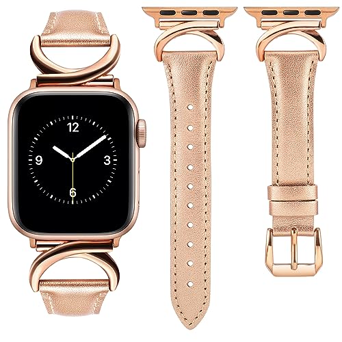 Image of TOYOUTHS Leather Straps for Apple Watch Strap Women, Rose Gold/Rose Gold