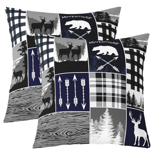 Pack of 2 Rustic Cabin Throw Pillow Covers 20x20, Kids