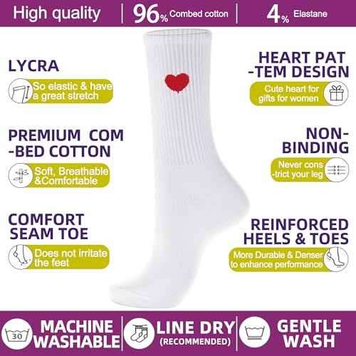 Image of inhees Women's Cotton Crew Socks - 6Pairs Above Ankle Fun Cute Heart Bootie Dress Socks - Gifts for Mother /Her