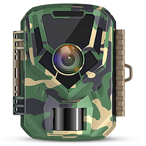 Mini Wildkamera 1080p 16MP Wildkameras mit Nachtsicht Kleine wasserdichte Jagdfallenkamera mit 120° Weitwinkelobjektiv 2…