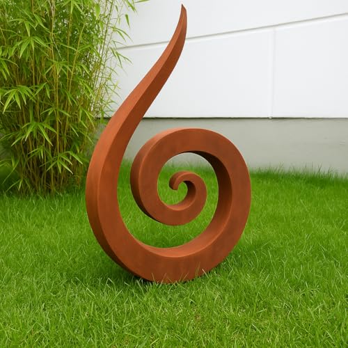Zen Man Estatuilla de jardín oxidada en espiral de metal de 1 mm, decoración de jardín, 031837, hecha a mano, 55,6 x 5 x 80 cm