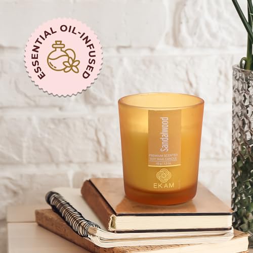 Image of EKAM Sandalwood Votive Soy Wax Scented Candle, 40 Grams, 10 Hours Burn Time| Long Lasting Premium Candles | Ideal for Home Decor | Gifting & Aromatherapy