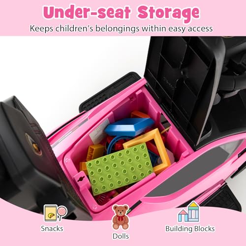SOARS Lamborghini Rutschauto, Rutschfahrzeug mit Abnehmbarer Schiebstange, Universalrädern, Stauraum, Scheinwerfern, USB-Anschluss, Musik, Spielzeugauto für Kinder ab 1 Jahr (Rosa) – Bild 8