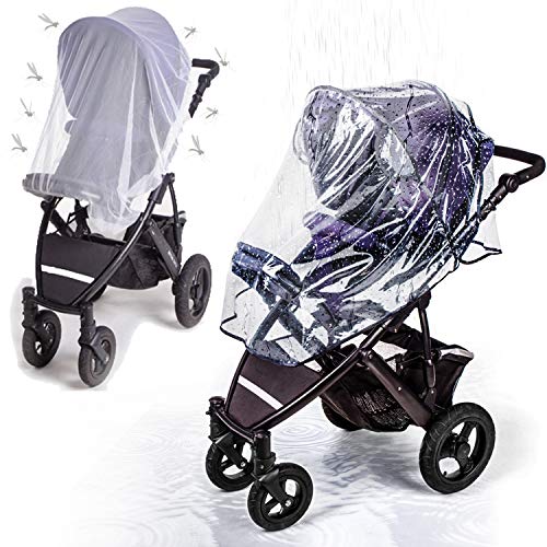 Stroller Rain Cover with Mosquito Net - Protects Babies from Sun, Wind, Rain, Snow, Dust - Breathable Bug Shield for Baby Stroller and Crib with Ventilation Lids