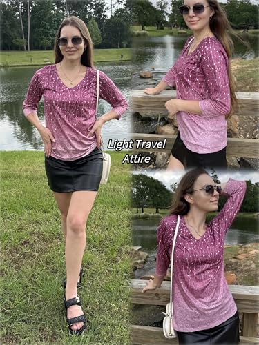 Image of Zeagoo 3 /4 Length Sleeve Womens Tops Casual V Neck Shirts Soft Basic Tees Business Work Blouses