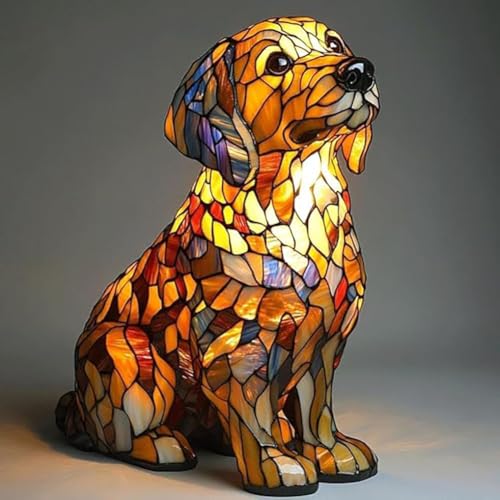 Dog and Cat Series Art Night Light, Basset Hound Gifts, Stained Glass Cat Lamp, Vintage Animal Night Light for Home Decor (Golden Retriever)