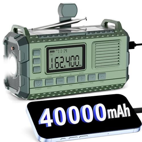 Emergency Weather Radio - AM/FM/NOAA Hand Crank Radio with 15W Fast Charge, 40000mAh Portable Solar...