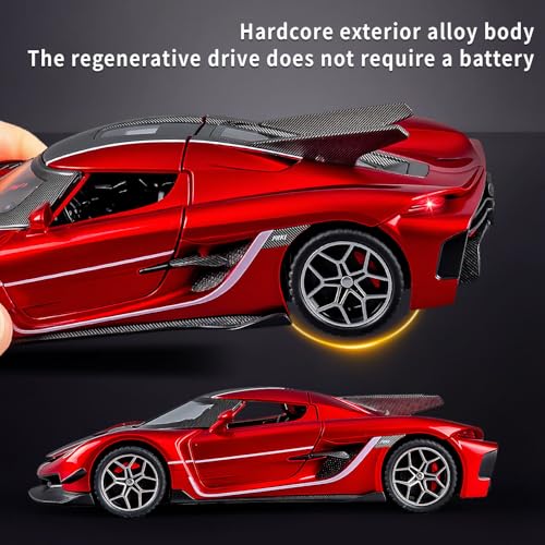 Image of 1:32 Koenigsegg Jesko Sports Die-Cast Metal Pull Back Car with 6 Openable Doors with Sounds and Lights Toy Decoration Car Best Gift Toys for Kids【RED】